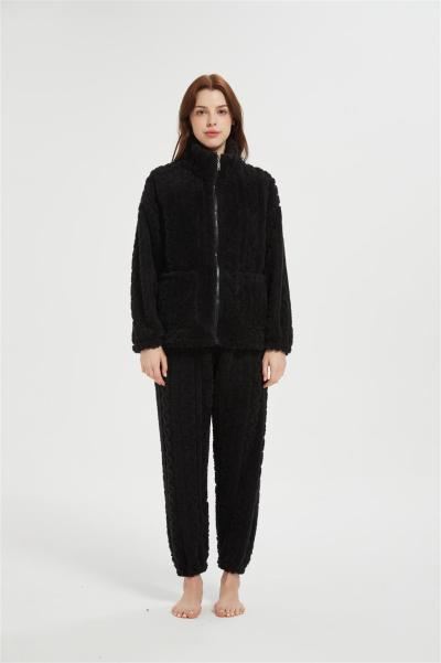 OEM Women's 2 Pcs Fluffy Pajamas Set  | Velveteen Warm Zipper Sleepwear Loungewear