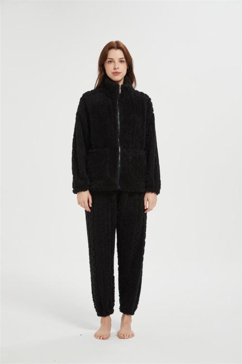 OEM Women's 2 Pcs Fluffy Pajamas Set  | Velveteen Warm Zipper Sleepwear Loungewear