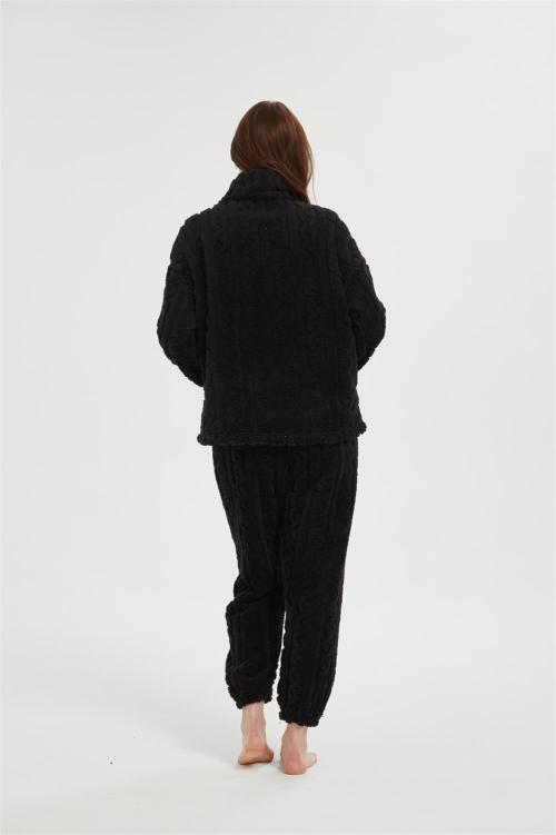 OEM Women's 2 Pcs Fluffy Pajamas Set  | Velveteen Warm Zipper Sleepwear Loungewear