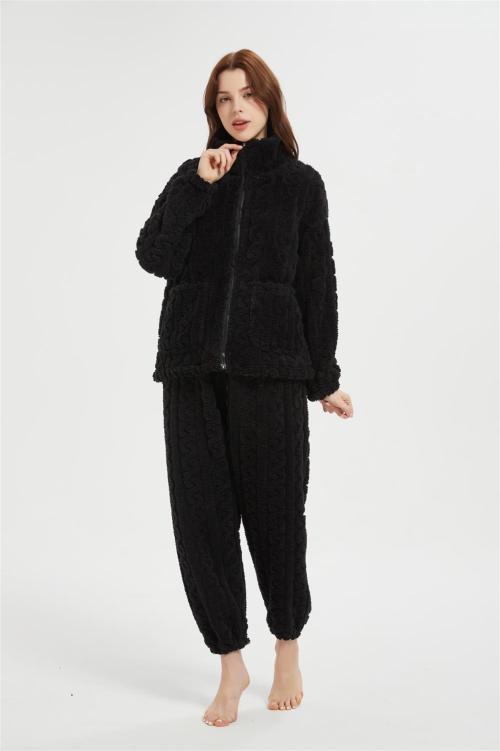 OEM Women's 2 Pcs Fluffy Pajamas Set  | Velveteen Warm Zipper Sleepwear Loungewear