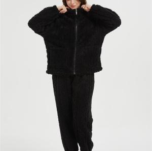 OEM Women's 2 Pcs Fluffy Pajamas Set  | Velveteen Warm Zipper Sleepwear Loungewear