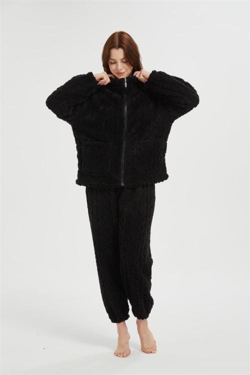 OEM Women's 2 Pcs Fluffy Pajamas Set  | Velveteen Warm Zipper Sleepwear Loungewear