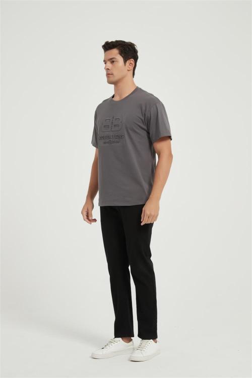 Custom 100% Cotton Men's Sports Short-sleeved T-shirt | Solid Color With Foam Printing Pattern
