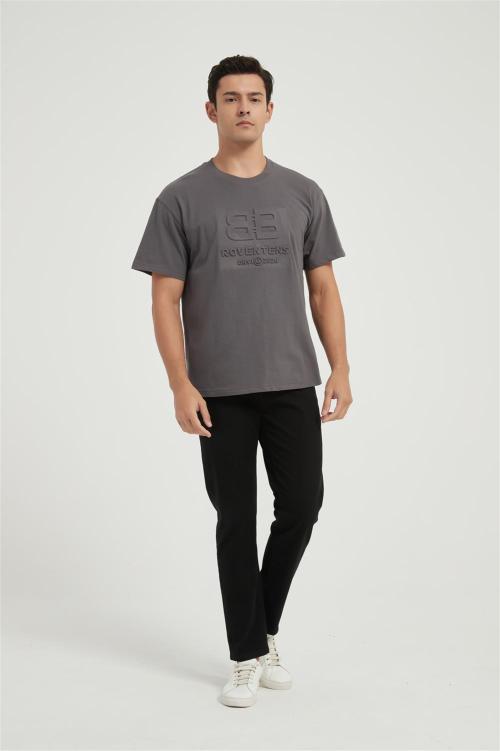 Custom 100% Cotton Men's Sports Short-sleeved T-shirt | Solid Color With Foam Printing Pattern