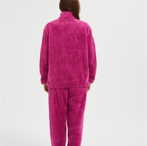 OEM Women's 2 Pcs Fluffy Pajamas Set  | Custom Velveteen Warm Zipper Sleepwear Loungewear