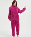 OEM Women's 2 Pcs Fluffy Pajamas Set  | Custom Velveteen Warm Zipper Sleepwear Loungewear