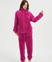 OEM Women's 2 Pcs Fluffy Pajamas Set  | Custom Velveteen Warm Zipper Sleepwear Loungewear