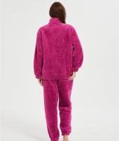OEM Women's 2 Pcs Fluffy Pajamas Set  | Custom Velveteen Warm Zipper Sleepwear Loungewear