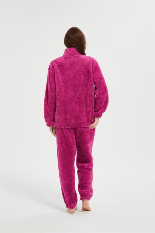 OEM Women's 2 Pcs Fluffy Pajamas Set  | Custom Velveteen Warm Zipper Sleepwear Loungewear