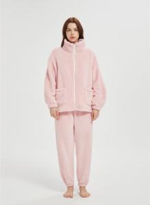 Custom Women's 2 Pcs Fluffy Pajamas Set  | Velveteen Warm Zipper Sleepwear Loungewear Manufacturer