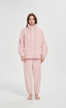 Custom Women's 2 Pcs Fluffy Pajamas Set  | Velveteen Warm Zipper Sleepwear Loungewear Manufacturer