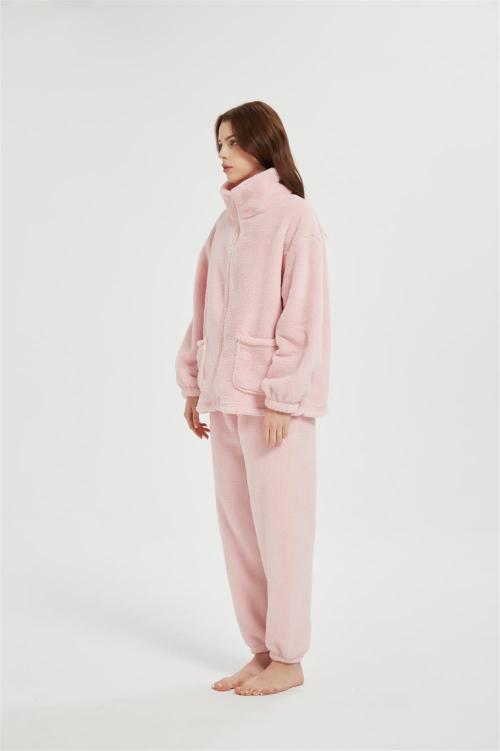 Custom Women's 2 Pcs Fluffy Pajamas Set  | Velveteen Warm Zipper Sleepwear Loungewear Manufacturer