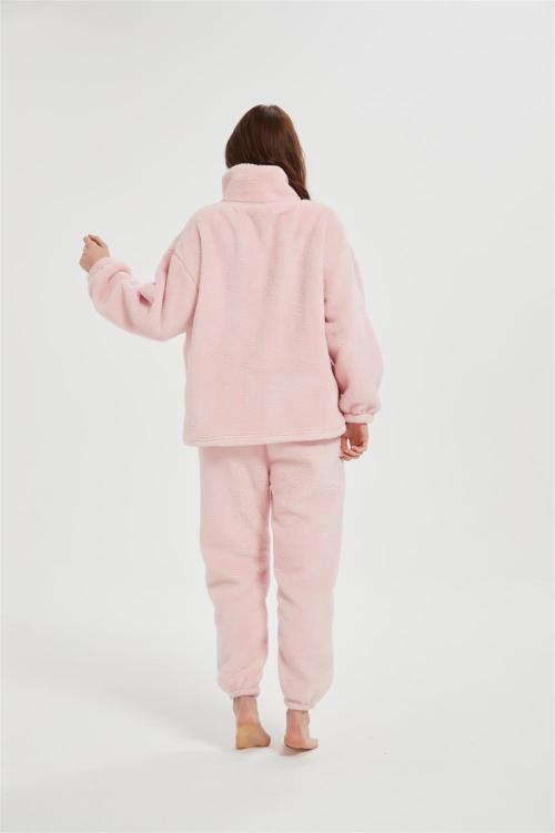 Custom Women's 2 Pcs Fluffy Pajamas Set  | Velveteen Warm Zipper Sleepwear Loungewear Manufacturer
