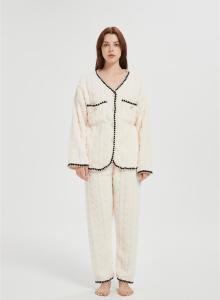 Supplier Women's 2 Pcs Fluffy Pajamas Set  | OEM Velveteen Warm Zipper Sleepwear Loungewear