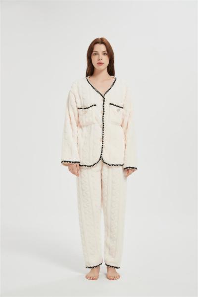 Supplier Women's 2 Pcs Fluffy Pajamas Set  | OEM Velveteen Warm Zipper Sleepwear Loungewear