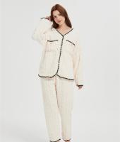 Supplier Women's 2 Pcs Fluffy Pajamas Set  | OEM Velveteen Warm Zipper Sleepwear Loungewear