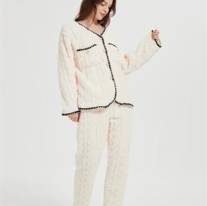 Supplier Women's 2 Pcs Fluffy Pajamas Set  | OEM Velveteen Warm Zipper Sleepwear Loungewear