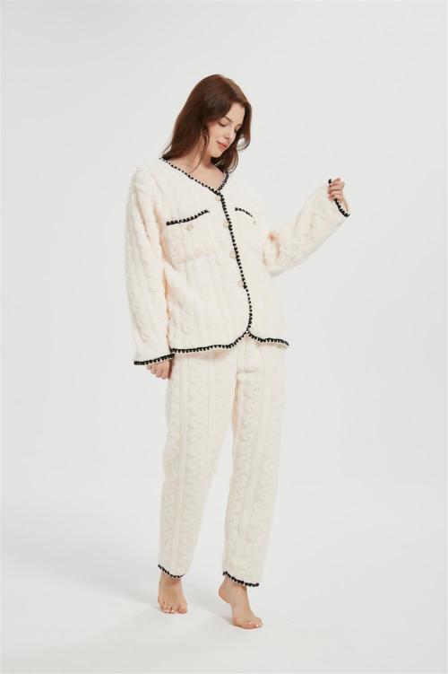 Supplier Women's 2 Pcs Fluffy Pajamas Set  | OEM Velveteen Warm Zipper Sleepwear Loungewear