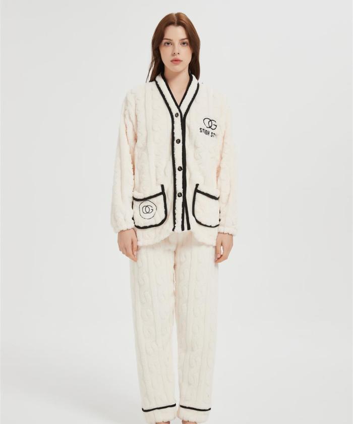 OEM Fluffy Pajamas set for Women 2 Piece Pjs Set  | Soft Plush Sleepwear Winter Loungewear