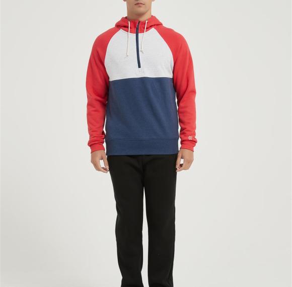 Supplier Men's Casual Color Block Long Sleeve Half-Zipped Hooded Fleece Sweatshirt