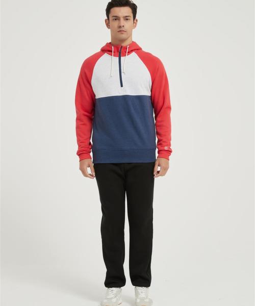 Supplier Men's Casual Color Block Long Sleeve Half-Zipped Hooded Fleece Sweatshirt