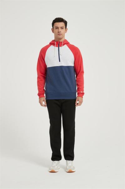 Supplier Men's Casual Color Block Long Sleeve Half-Zipped Hooded Fleece Sweatshirt