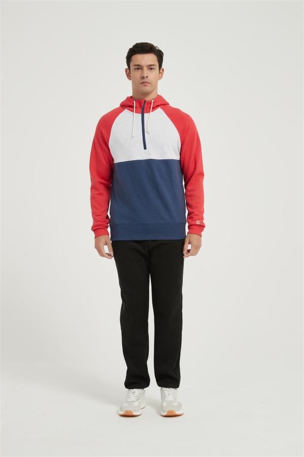 Supplier Men's Casual Color Block Long Sleeve Half-Zipped Hooded Fleece Sweatshirt