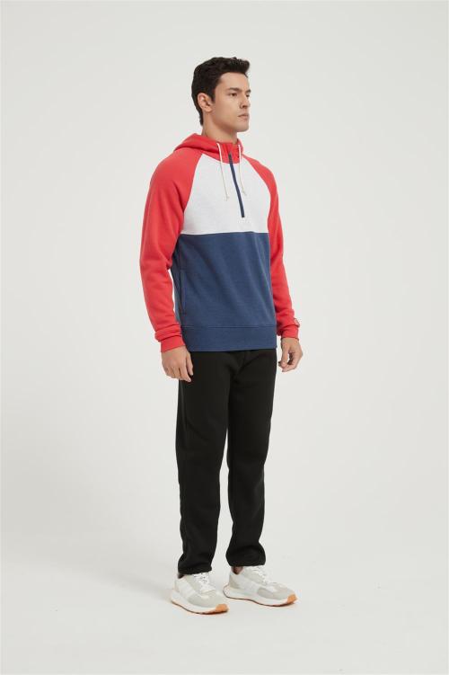 Supplier Men's Casual Color Block Long Sleeve Half-Zipped Hooded Fleece Sweatshirt