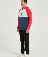 Supplier Men's Casual Color Block Long Sleeve Half-Zipped Hooded Fleece Sweatshirt