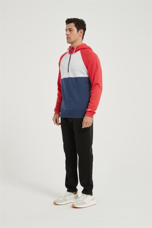Supplier Men's Casual Color Block Long Sleeve Half-Zipped Hooded Fleece Sweatshirt