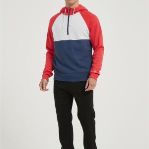 Supplier Men's Casual Color Block Long Sleeve Half-Zipped Hooded Fleece Sweatshirt