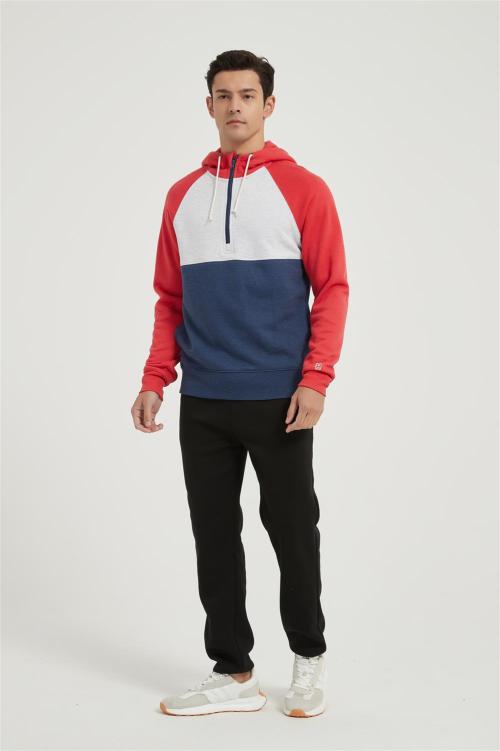 Supplier Men's Casual Color Block Long Sleeve Half-Zipped Hooded Fleece Sweatshirt