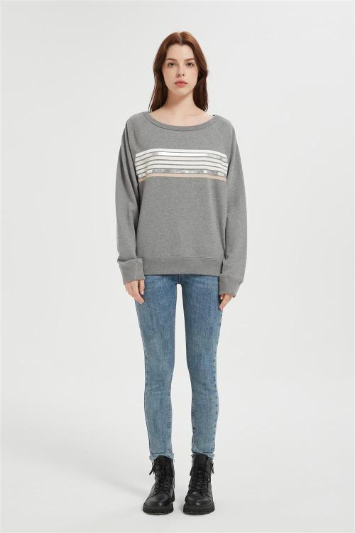 OEM Women's Oversized Striped Sweatshirt | Long Sleeve Crewneck Printed Pullover Manufacturer