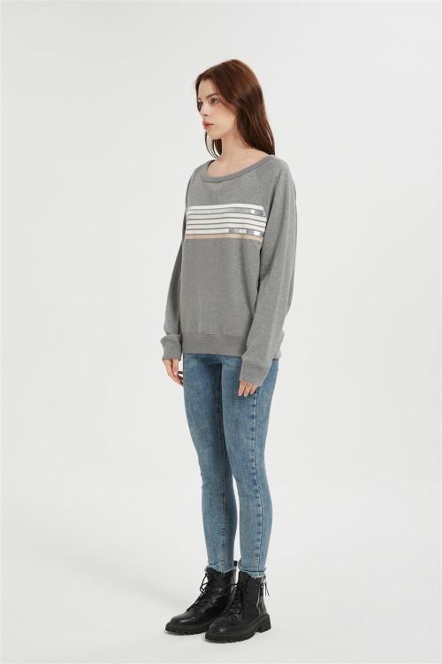 OEM Women's Oversized Striped Sweatshirt | Long Sleeve Crewneck Printed Pullover Manufacturer