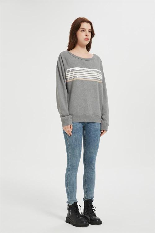 OEM Women's Oversized Striped Sweatshirt | Long Sleeve Crewneck Printed Pullover Manufacturer