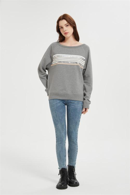OEM Women's Oversized Striped Sweatshirt | Long Sleeve Crewneck Printed Pullover Manufacturer