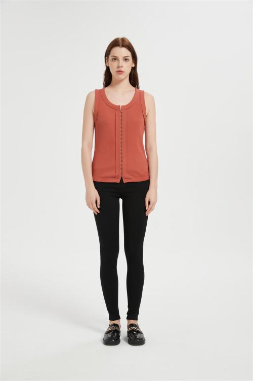 Custom Women's Tank Tops Casual Sleeveless Ribbed Button Down T Shirts From Chinesr Factory