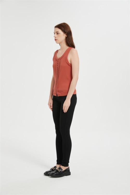 Custom Women's Tank Tops Casual Sleeveless Ribbed Button Down T Shirts From Chinesr Factory