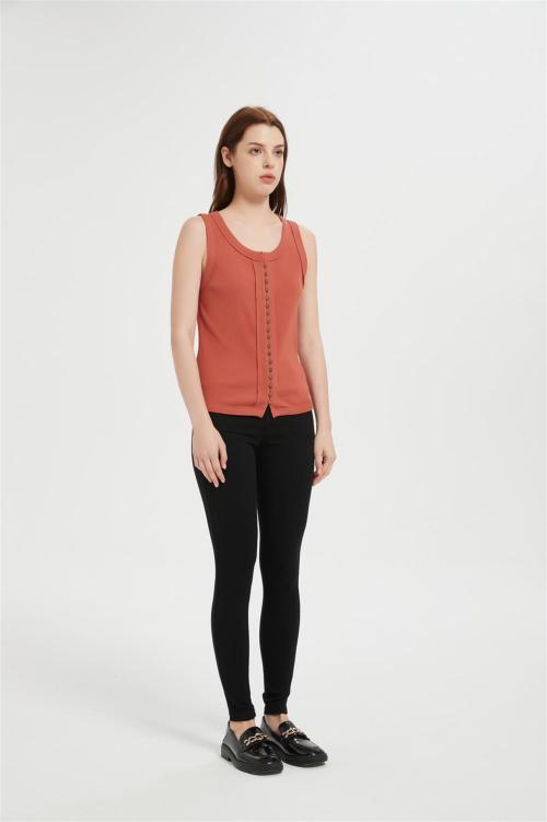 Custom Women's Tank Tops Casual Sleeveless Ribbed Button Down T Shirts From Chinesr Factory
