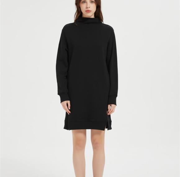OEM Women's Casual Pullover Dress | High Neck Solid Color Knitted pullover dress Manufacturer