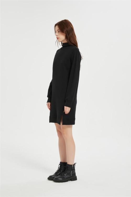 OEM Women's Casual Pullover Dress | High Neck Solid Color Knitted pullover dress Manufacturer