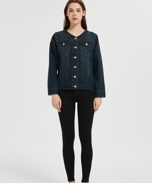OEM Women's Jean Jackets | Button Down Collarless Long Sleeve Jean Jackets Manufacturer