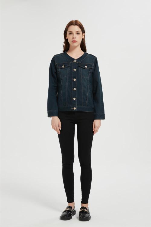 OEM Women's Jean Jackets | Button Down Collarless Long Sleeve Jean Jackets Manufacturer