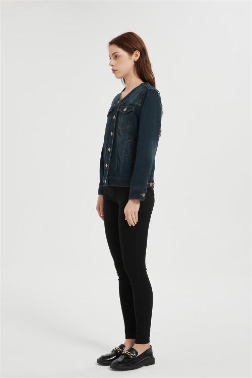 OEM Women's Jean Jackets | Button Down Collarless Long Sleeve Jean Jackets Manufacturer