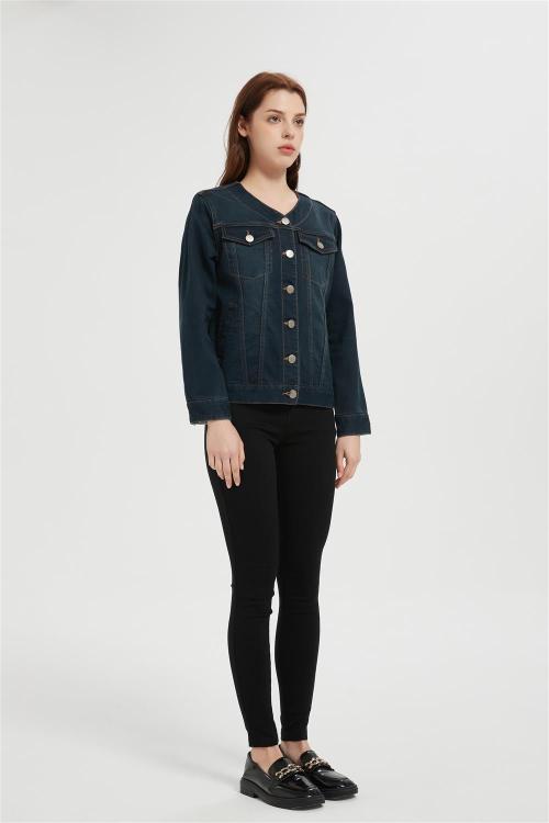 OEM Women's Jean Jackets | Button Down Collarless Long Sleeve Jean Jackets Manufacturer