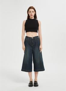 Custom Capri Jeans for Women Wide Leg Stretchy High Waisted Loose Denim Pants