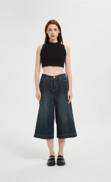 Custom Capri Jeans for Women Wide Leg Stretchy High Waisted Loose Denim Pants