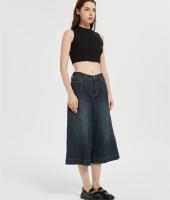Custom Capri Jeans for Women Wide Leg Stretchy High Waisted Loose Denim Pants