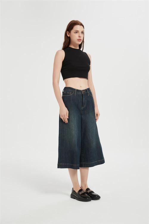 Custom Capri Jeans for Women Wide Leg Stretchy High Waisted Loose Denim Pants