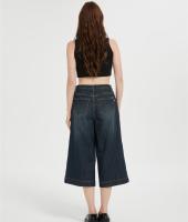 Custom Capri Jeans for Women Wide Leg Stretchy High Waisted Loose Denim Pants